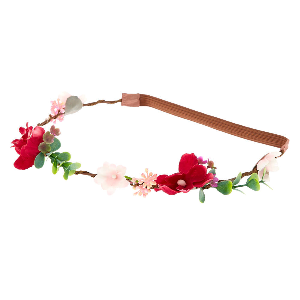 Bandeau couronne de fleurs bordeaux